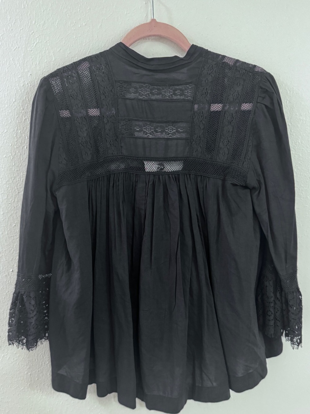 NWT Free People FP One Adella Lace Inset Boho Blouse Black Size XS. 0015 - Picture 3 of 8